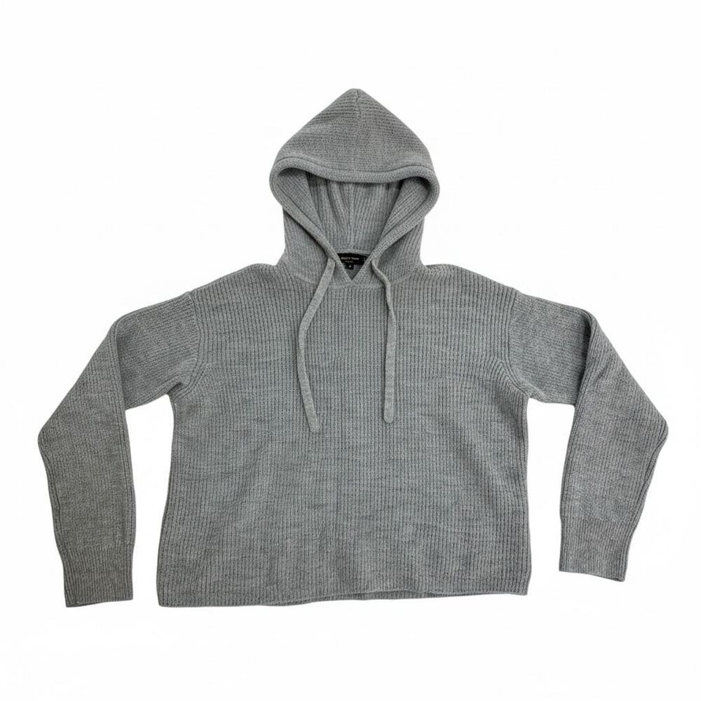NWOT Quince Gray 100% Cashmere Knit Hoodie Sweater, Medium. Ribbed.